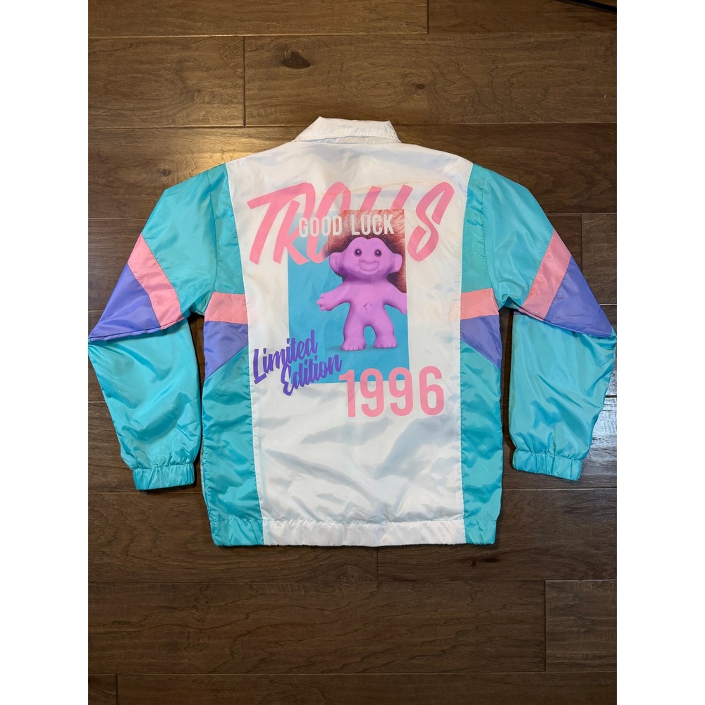 Good Luck Trolls 60th Anniversary Windbreaker Jacket Teal Pink 1996 Retro Mens M - Picture 3 of 6